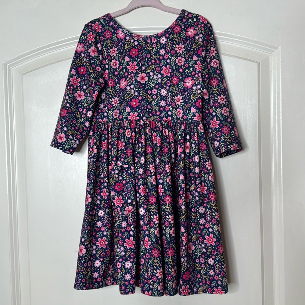 Hanna Anderson Girls' Navy Pink Floral Long-Sleeve Casual Dress